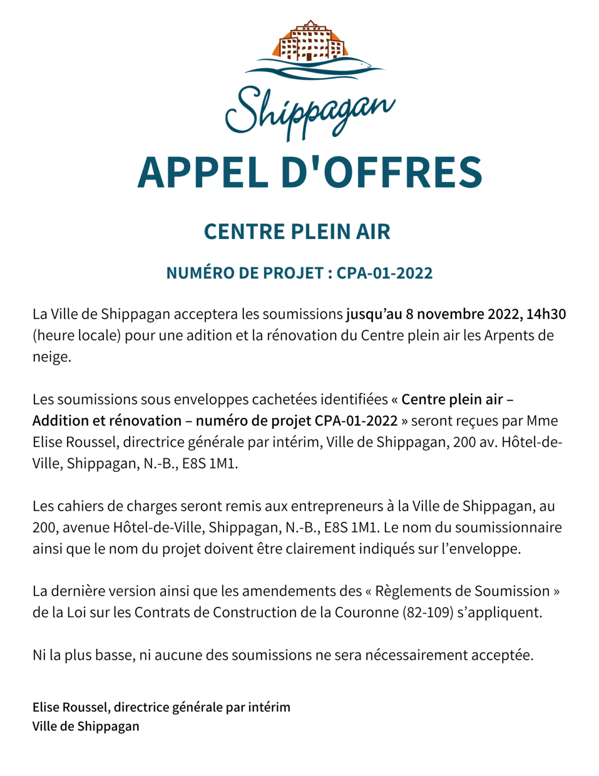 Appel d’offre – Addition et rénovation Centre plein air les Arpents de ...